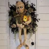 Halloween Scary Mummy Welcome Wreath Sign Mummy Halloween Round Door Hanging Plaque for Halloween Thanksgiving Christmas Home Decor Halloween Welcome Wreath