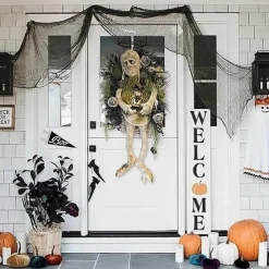 Halloween Scary Mummy Welcome Wreath Sign Mummy Halloween Round Door Hanging Plaque for Halloween Thanksgiving Christmas Home Decor Halloween Welcome Wreath