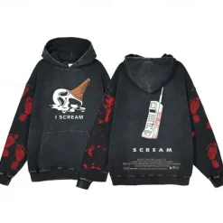 Halloween Scream Ghostface Skull Skeleton Hoodie Oversized Acid Washed Tee Print Front Pocket Graphic For Couple's Men's Women's Adults' Masquerade Hot Stamping Casual Daily