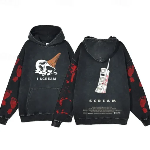 Halloween Scream Ghostface Skull Skeleton Hoodie Oversized Acid Washed Tee Print Front Pocket Graphic For Couple's Men's Women's Adults' Masquerade Hot Stamping Casual Daily