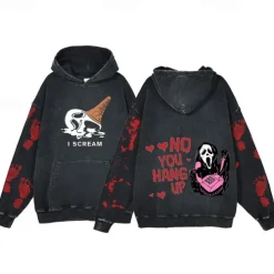 Halloween Scream Ghostface Skull Skeleton Hoodie Oversized Acid Washed Tee Print Front Pocket Graphic For Couple's Men's Women's Adults' Masquerade Hot Stamping Casual Daily