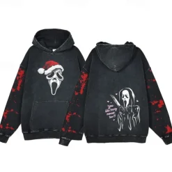 Halloween Scream Ghostface Skull Skeleton Hoodie Oversized Acid Washed Tee Print Front Pocket Graphic For Couple's Men's Women's Adults' Masquerade Hot Stamping Casual Daily