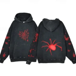 Halloween Scream Skull Skeleton Hoodie Oversized Acid Washed Tee Print Front Pocket Graphic For Couple's Men's Women's Adults' Masquerade Hot Stamping Casual Daily