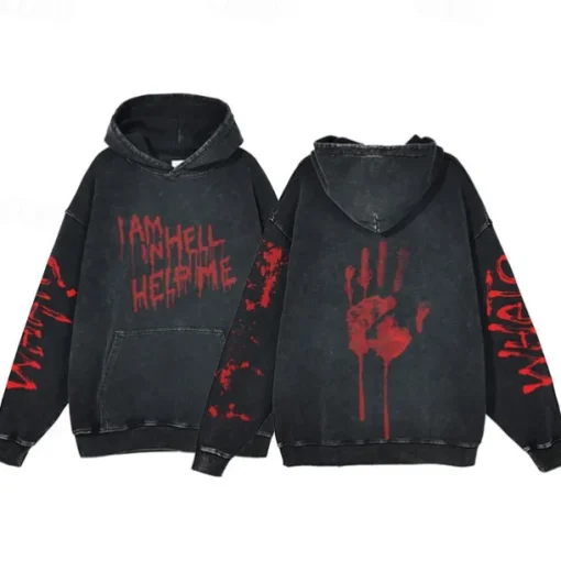 Halloween Scream Skull Skeleton Hoodie Oversized Acid Washed Tee Print Front Pocket Graphic For Couple's Men's Women's Adults' Masquerade Hot Stamping Casual Daily