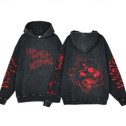 Halloween Scream Skull Skeleton Hoodie Oversized Acid Washed Tee Print Front Pocket Graphic For Couple's Men's Women's Adults' Masquerade Hot Stamping Casual Daily
