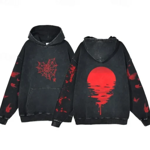 Halloween Scream Skull Skeleton Hoodie Oversized Acid Washed Tee Print Front Pocket Graphic For Couple's Men's Women's Adults' Masquerade Hot Stamping Casual Daily