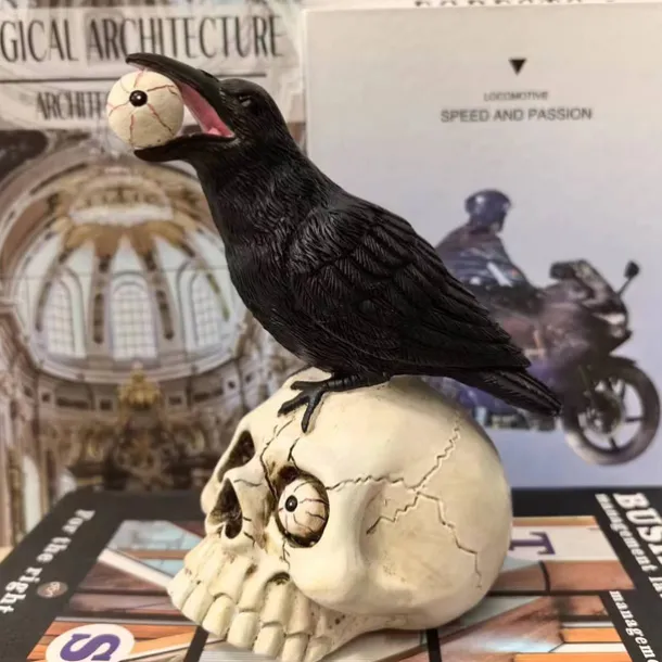 Halloween Skeleton Crow Resin Figurine - Animal Sculpture for Tabletop, Window Display, and Home Decor - Spooky Halloween Decoration