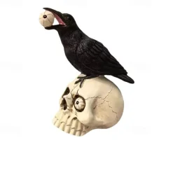 Halloween Skeleton Crow Resin Figurine - Animal Sculpture for Tabletop, Window Display, and Home Decor - Spooky Halloween Decoration
