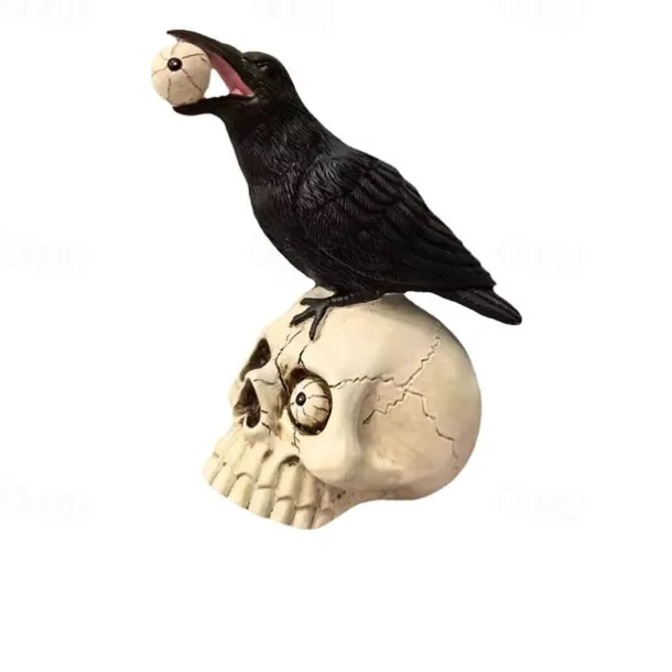 Halloween Skeleton Crow Resin Figurine - Animal Sculpture for Tabletop, Window Display, and Home Decor - Spooky Halloween Decoration
