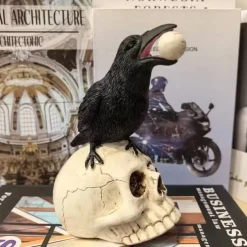 Halloween Skeleton Crow Resin Figurine - Animal Sculpture for Tabletop, Window Display, and Home Decor - Spooky Halloween Decoration