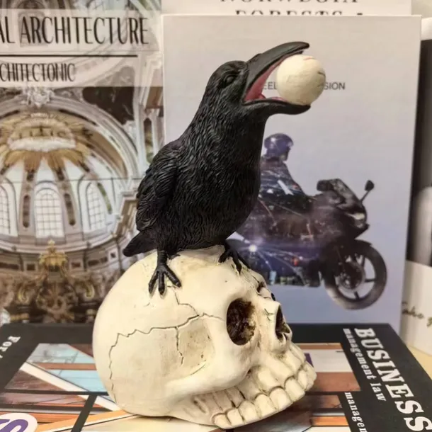 Halloween Skeleton Crow Resin Figurine - Animal Sculpture for Tabletop, Window Display, and Home Decor - Spooky Halloween Decoration