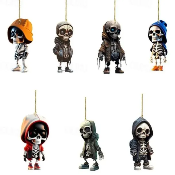 Halloween Skeleton Pendant, Car Rearview Mirror Ornament, Acrylic Car Suspension Interior Decoration Pendant