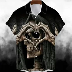 Halloween Skeleton Skull Pumpkin Hawaiian Shirts Aloha Shirt Print Shirt For Men's Adults' 3D Print Vacation Party Halloween