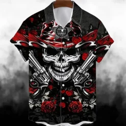 Halloween Skeleton Skull Pumpkin Hawaiian Shirts Aloha Shirt Print Shirt For Men's Adults' 3D Print Vacation Party Halloween