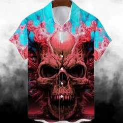 Halloween Skeleton Skull Pumpkin Hawaiian Shirts Aloha Shirt Print Shirt For Men's Adults' 3D Print Vacation Party Halloween