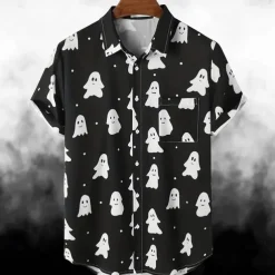 Halloween Skeleton Skull Pumpkin Hawaiian Shirts Aloha Shirt Print Shirt For Men's Adults' 3D Print Vacation Party Halloween