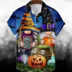Halloween Skeleton Skull Pumpkin Hawaiian Shirts Aloha Shirt Print Shirt For Men's Adults' 3D Print Vacation Party Halloween