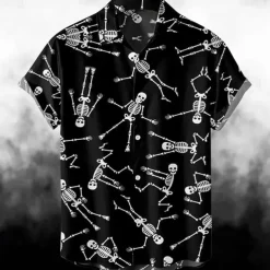 Halloween Skeleton Skull Pumpkin Hawaiian Shirts Aloha Shirt Print For Men's Adults' Halloween Carnival Masquerade 3D Print Party Halloween