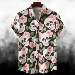 Halloween Skeleton Skull Pumpkin Hawaiian Shirts Aloha Shirt Print For Men's Adults' Halloween Carnival Masquerade 3D Print Party Halloween