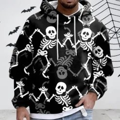 Halloween Skeleton Skull Hoodie Pullover Anime 3D Front Pocket Graphic For Couple's Men's Women's Adults' Halloween Carnival Masquerade 3D Print Party Casual Daily