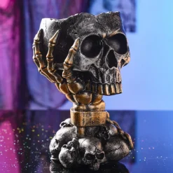 Halloween Skeleton Skull Head Flower Pot Nordic Modern Home Decoration Personalized Damaged Old Shackles Skull Head Resin Crafts Halloween Ghost Head Bone Gift Scene Decoration Photography Props 1PC