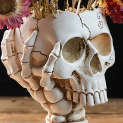 Halloween Skeleton Skull Head Flower Pot Nordic Modern Home Decoration Personalized Damaged Old Shackles Skull Head Resin Crafts Halloween Ghost Head Bone Gift Scene Decoration Photography Props 1PC