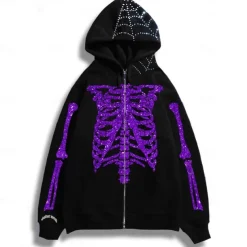 Halloween Skeleton Skull Hoodie Outerwear Zip-Up Hoodie Skull For Men's Women's Adults' Halloween Carnival 3D Print Party Casual Daily
