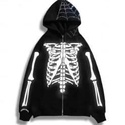 Halloween Skeleton Skull Hoodie Outerwear Zip-Up Hoodie Skull For Men's Women's Adults' Halloween Carnival 3D Print Party Casual Daily