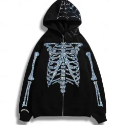 Halloween Skeleton Skull Hoodie Outerwear Zip-Up Hoodie Skull For Men's Women's Adults' Halloween Carnival 3D Print Party Casual Daily