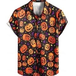 Halloween Skeleton Skull Pumpkin Hawaiian Shirts Aloha Shirt Print For Men's Adults' Halloween Carnival Masquerade 3D Print Party Halloween