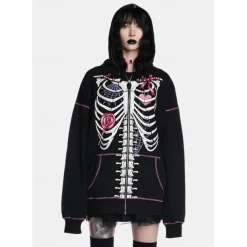 Halloween Skeleton Skull Hoodie Outerwear Zip-Up Hoodie For Men's Women's Adults' Halloween Carnival Hot Stamping Party Casual Daily