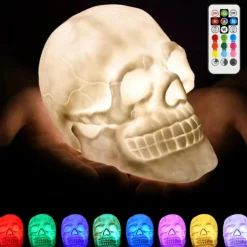Halloween Skull Lamp Skeleton LED Night Light with 7 Changing Color Light and Remote Control for Home Decoration Halloween