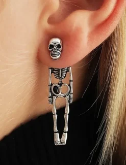 Halloween Skull Skeleton Drop Earrings - Gothic Style, Alloy Material, Spooky Jewelry for Halloween Parties and Cosplay