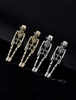Halloween Skull Skeleton Drop Earrings - Gothic Style, Alloy Material, Spooky Jewelry for Halloween Parties and Cosplay