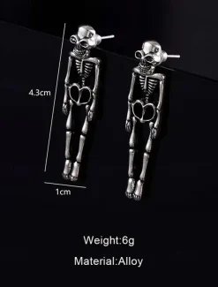 Halloween Skull Skeleton Drop Earrings - Gothic Style, Alloy Material, Spooky Jewelry for Halloween Parties and Cosplay