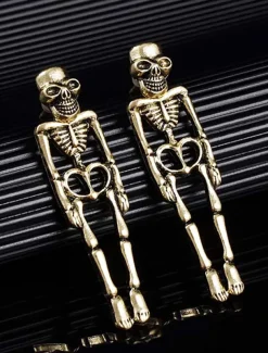 Halloween Skull Skeleton Drop Earrings - Gothic Style, Alloy Material, Spooky Jewelry for Halloween Parties and Cosplay