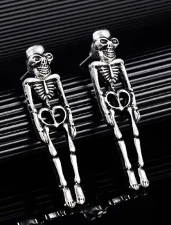Halloween Skull Skeleton Drop Earrings - Gothic Style, Alloy Material, Spooky Jewelry for Halloween Parties and Cosplay