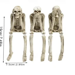Halloween Skull Statues, Resin Skeleton Shelf Sitters, Sitting Figurines for Home Bookshelf and Table Edge, Decorative Crafts Ornaments for Skeleton Lovers