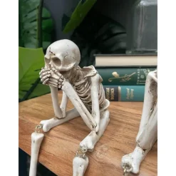 Halloween Skull Statues, Resin Skeleton Shelf Sitters, Sitting Figurines for Home Bookshelf and Table Edge, Decorative Crafts Ornaments for Skeleton Lovers