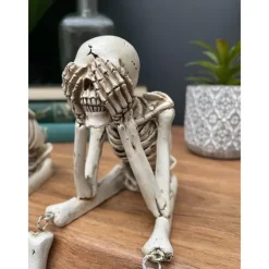 Halloween Skull Statues, Resin Skeleton Shelf Sitters, Sitting Figurines for Home Bookshelf and Table Edge, Decorative Crafts Ornaments for Skeleton Lovers