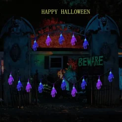Halloween Solar String Lights Outdoor Waterproof Bat Ghost Spider Skull Hand Light 6.5m 30LEDs 8 Modes Halloween Patio Yard Garden Balcony Fence Halloween Outdoor Party Indoor Decoration