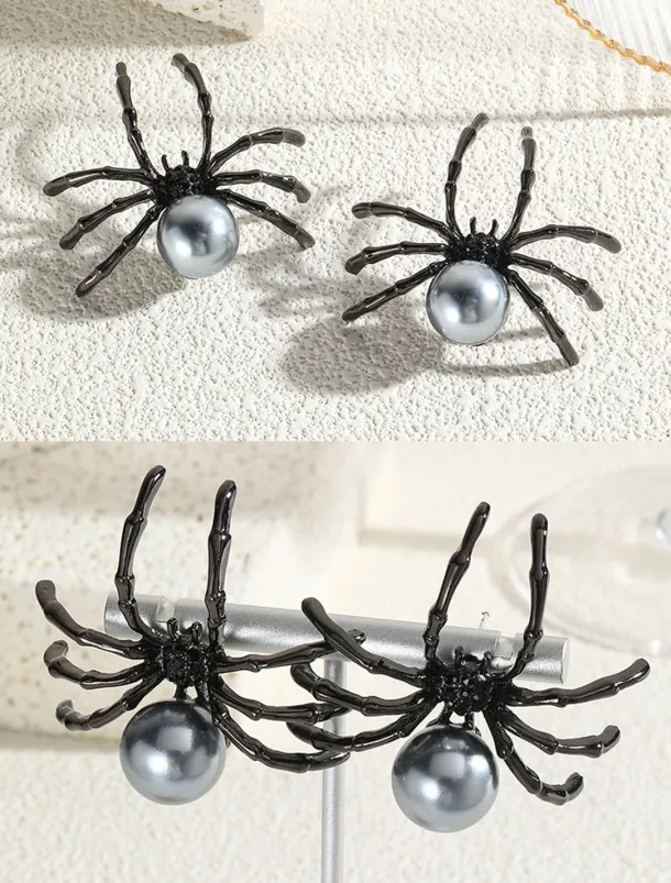 Halloween Spider Earrings with Pearl Accent - Statement Gothic Jewelry for Cosplay, Costume Parties, and Halloween Events
