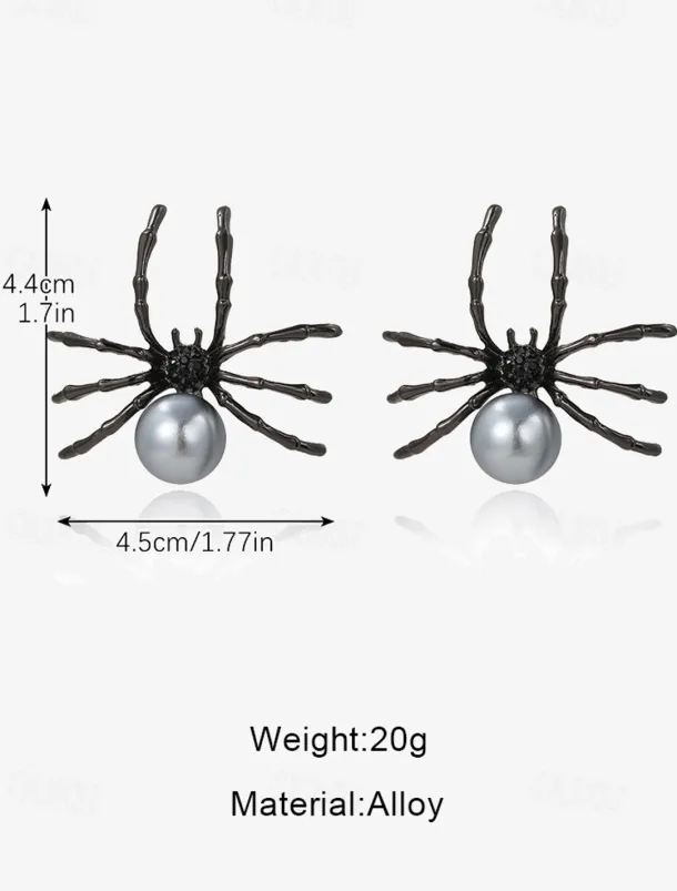 Halloween Spider Earrings with Pearl Accent - Statement Gothic Jewelry for Cosplay, Costume Parties, and Halloween Events