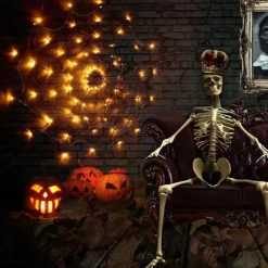 Halloween Spider Web Lights Diameter 80 LED with Black Spider Waterproof Net Lights Remote Control 8 Modes Cobweb Halloween Decorations for House Garden Indoor Outdoor Scary Theme