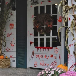 Halloween Stickers, Bloody Hand & Footprint Bloodstain Wall Decals for Living Room Background Decoration, Home Decor