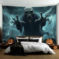 Halloween Tapestry Banners Wall Hangings Skeleton Ghost Dark Punk Gothic Style Party Dorm Shooting Backgrounds Decorations Wall Door Background