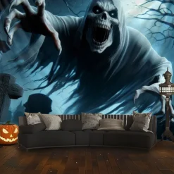 Halloween Tapestry Banners Wall Hangings Skeleton Ghost Dark Punk Gothic Style Party Dorm Shooting Backgrounds Decorations Wall Door Background