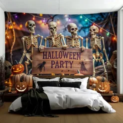 Halloween Tapestry Banners Blanket Skeleton Cemetery Dark Punk Gothic Style Party Dorm Shooting Backgrounds Decorations Wall Door Background