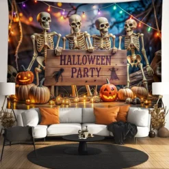Halloween Tapestry Banners Blanket Skeleton Cemetery Dark Punk Gothic Style Party Dorm Shooting Backgrounds Decorations Wall Door Background