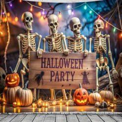 Halloween Tapestry Banners Blanket Skeleton Cemetery Dark Punk Gothic Style Party Dorm Shooting Backgrounds Decorations Wall Door Background